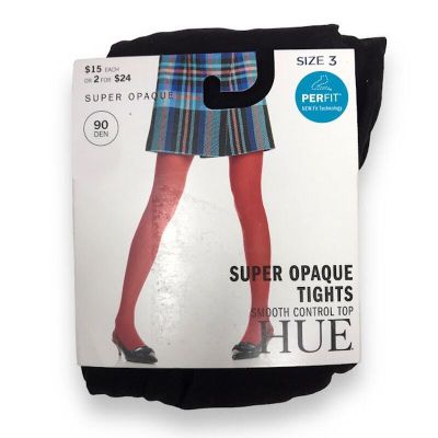 HUE Super Opaque Smooth Control Top Tights 3 Wide Band Stretch 90DEN Black U6620