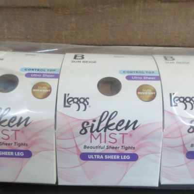 Leggs womens Silken Mist Ultra Sheer Pantyhose - Sun Beige - Size B - 3 boxes