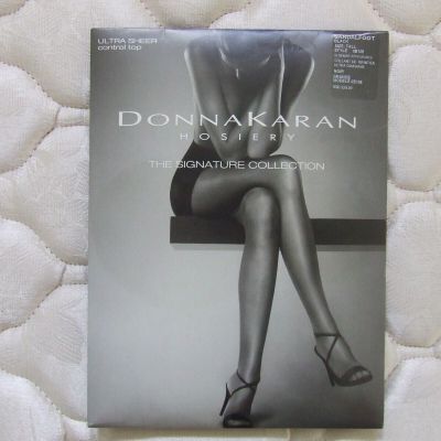 DONNA KARAN Ultra Sheer Control Top Pantyhose Black Sandalfoot Size Tall (Large)