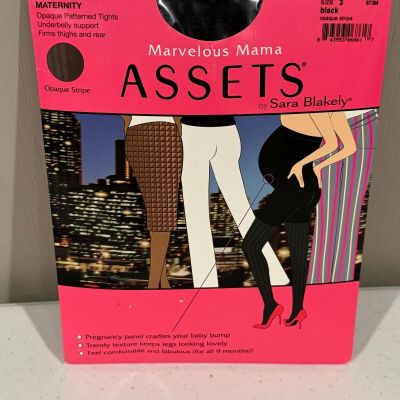 Assets by Spanx Maternity Textured Mama Opaque Stripe Tights Size 3 Black NWT