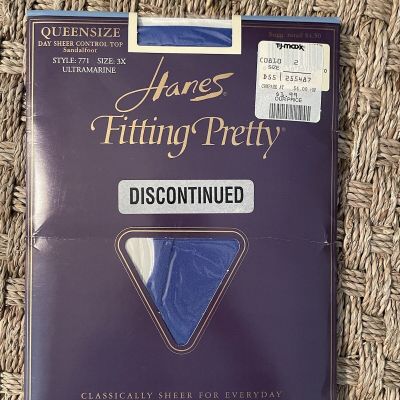 Vintage Hanes Fitting Pretty Control Top Pantyhose Size Q 3X Blue Discontinued