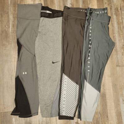 Lot of 4 Leggings Women's Under Armour Nike Bundle Size Large Black Gray