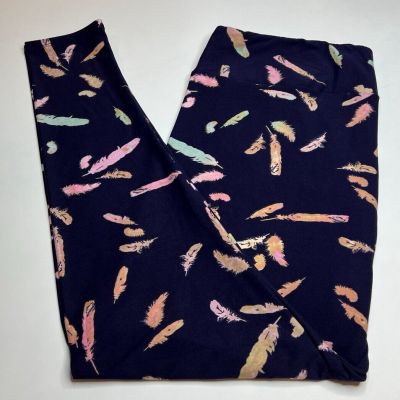 NEW LuLaRoe TC2 Leggings BLUE GREEN TAN PINK Colorful Tribal FEATHER Plume Bird