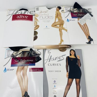 Hanes Lot of 5 Pairs Pantyhose Stockings In Box Crafting Various Sizes FLAWS 263