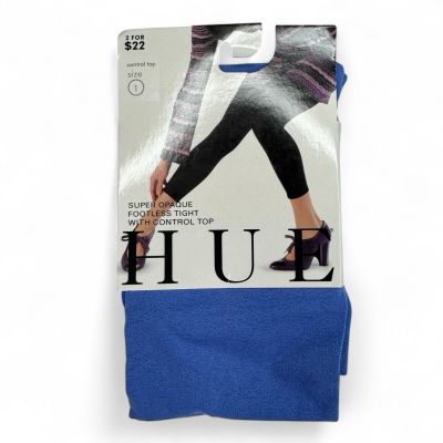 HUE Iris Blue Super Opaque Footless Control Top Tights Womens Sz 1 New 1 Pair