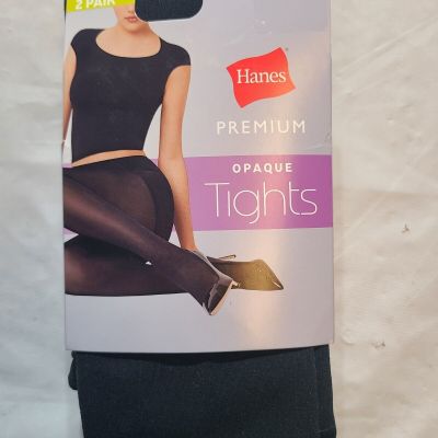 Hanes Premium Women's 2pk Opaque Tights Black Size Large