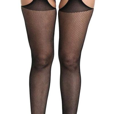 Womens High Waist Patterned Fishnet Tights Suspenders Pantyhose Thigh High St...