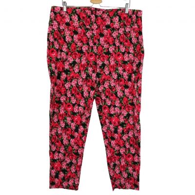 Hybrid and Company Women Plus Size 3X Pink Red Rose Floral Leggings Stretch Pant