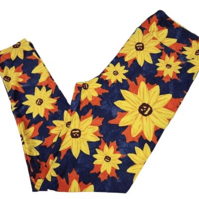 LuLaRoe Womens Leggings Size TC2 Blue Sunflowers Pumpkins Halloween Plus 18+ NWT