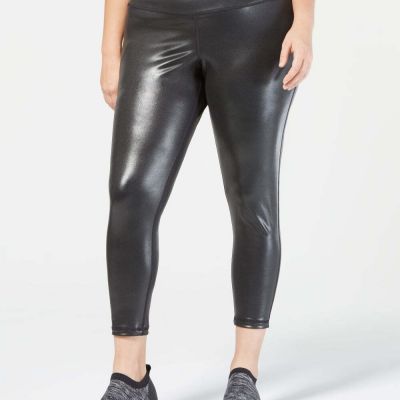allbrand365 designer Womens Plus Size Shiny Cropped Leggings Color Black Size 2X