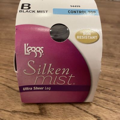 L'eggs Silken Mist Control Top Pantyhose Ultra Sheer Leg Black Mist Size B 2014