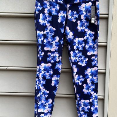 NWT Old Navy Active Go-Dry Mid-Rise Blue Pink Floral Leggings Medium