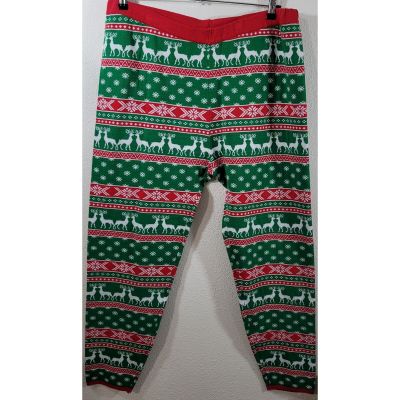 United States Sweater Green Red Reindeer Print Christmas Legging 1X Stretch Soft