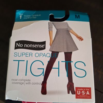 WOMANS 1 PAIR NO NONSENSE SUPER OPAQUE CONTROL TOP BLACK TIGHTS SZ MEDIUM