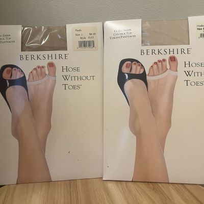 2 Berkshire Hose Without Toes Ultra Sheer Control Top Pantyhose 5115 NUDE Size 1