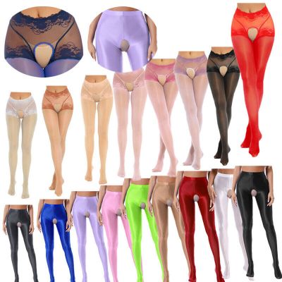 Women's High Waist Tights Floral Lace Patchwork Pantyhose Open Crotch Stockings