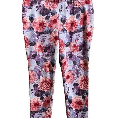 FADED GLORY CAPRI CROP LEGGINGS SZ SMALL (4-6) MULTI PRINT STRETCH PULL ON