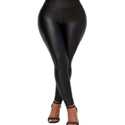 690 ?? 3X Plus Size High-Waisted Faux Leather Comfortable Stretch Leggings