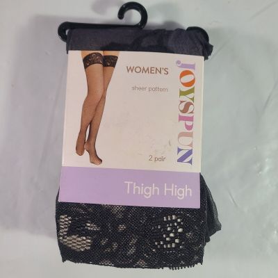 Joy Spun Fish Net Stockings 2 Pack Black Dot Thigh Highs Nylon Spandex