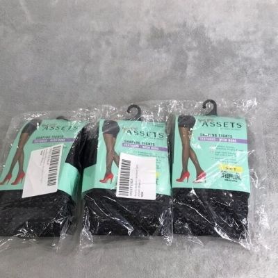 3 Pairs of Love your Assets Patterned Shaping Tights Black Size 2 New