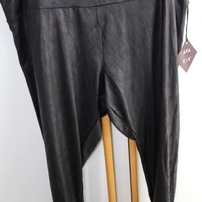 Ava & Viv Women's Leggings Black Shiny Faux Leather Size 3X NEW NWT