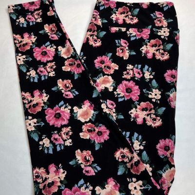 NEW LuLaRoe TC Leggings BLACK FLORAL Pink Peach Turquoise Green COLORFUL GARDEN