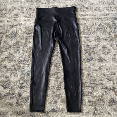 Spanx Womens Leggings Size 1X Black Shiny Base Layer Slimming Faux Leather