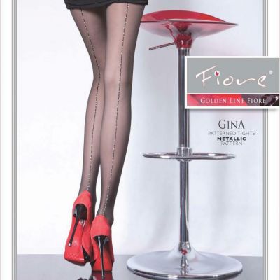 FIORE GINA BLACK W/ METALLIC BACKSEAM  TIGHTS PANTYHOSE  4 SIZES 2-3-4 AND XL