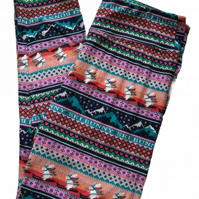 No Boundaries Fair Isle Leggings Ski Bunny Hearts Pastel & Bright Multi Size XL