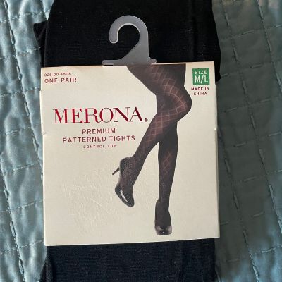 Merona Premium Patterned Tights Control Top Size M/L Black