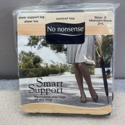 No Nonsense Smart Support Body Control Top Pantyhose, Size A Midnight Black 2YU