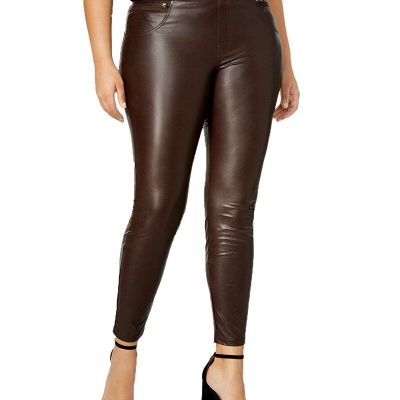 HUE Women's Faux Leatherette Leggings Espresso Plus Size 3X 144913