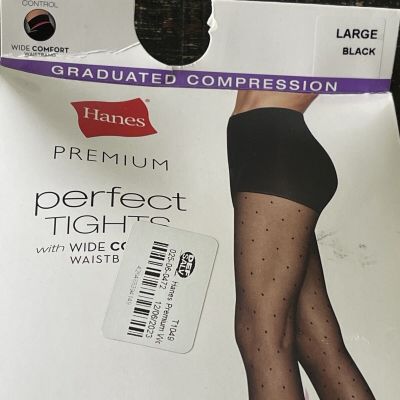 Hanes Premium Perfect Tights Compression Dot Control Top Wide Waistband Black L