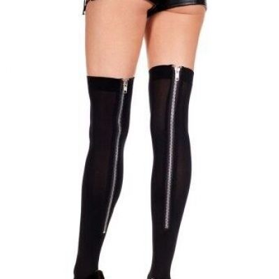 Music Legs 4678 Women's One Size Black Zipper Thigh High Stockings