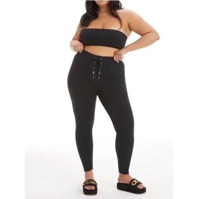 Good American Womens Bombshell Leggings Black Lace Up Plus Size 3XL