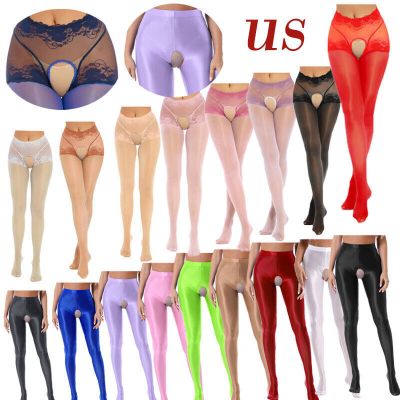 US Women's Oil Shiny Stockings Nylon Opaque Tights Sheer Through Sexy Pantyhose