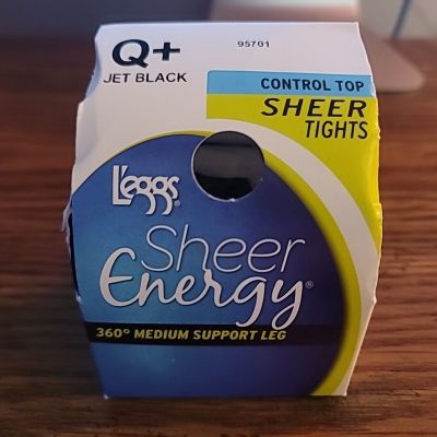 L'eggs Sheer Energy Jet Black Control Top Sheer Tights Pantyhose Size Q+ New