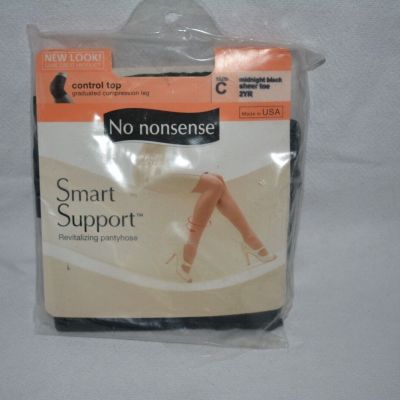 {1} Pair No Nonsense Smart Support Control Top Sheer Toe  Size C Midnight Black