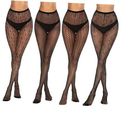 4 Pairs Womens Patterned Black Fishnet Stockings Tights Sexy One Size Black-2