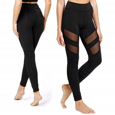 Mesh Stitching Exercise And Fitness Leggings, High Waist, Abdomen, Thin