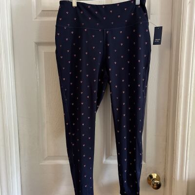 crown ivy leggings Large Blue Pink Hearts Mid Rise Ankle Length NWT