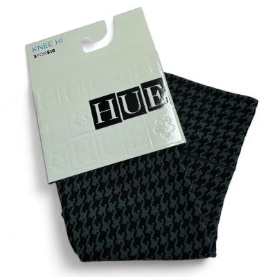 HUE Houndstooth Knee Hi Womens One Size Fits Most Black Gray 2 Inch Banded Top