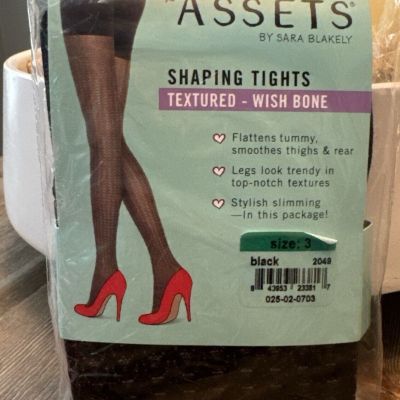 Assets Shaping Tights Textured - Size 3 Wish Bone Black Spanx Sara Blakely