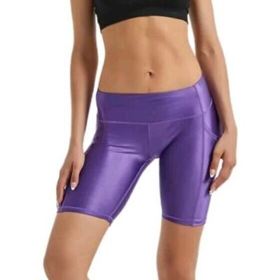 LEOHEX Women Shiny Glossy Shimmer Bike shorts - Small - EX+