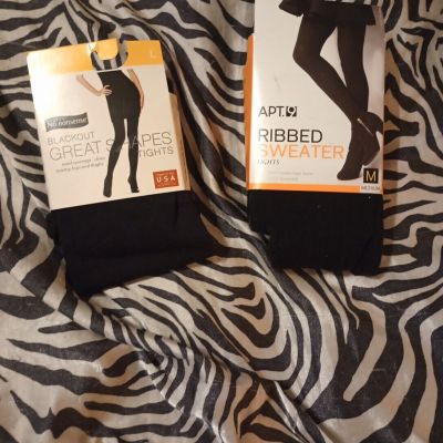 2 Pairs Women's Tights Sizes Large And Medium