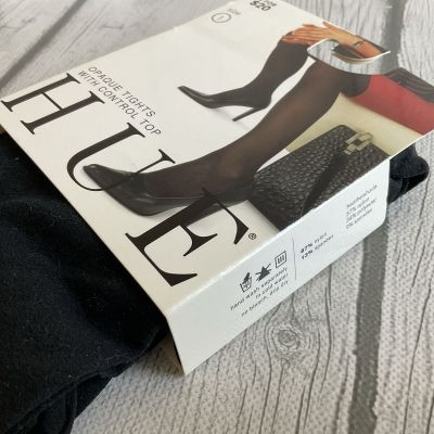 HUE Opaque Tights- Size 1- Black LOT 2 Pair, one Control Top NEW Made In USA