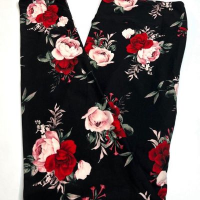 NEW LuLaRoe TC Leggings BLACK PINK RED Floral Flower PEONY Romantic Floral SEXY