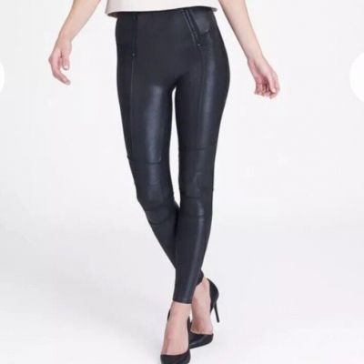 SPANX- Faux Leather Hip Zip Leggings in Very Black