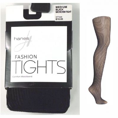 Hanes Fashion Tights Black Micro Rib Size M New