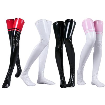 US Women's 1 Pair Patent Leather Thigh High Stockings Over Knee Long Socks